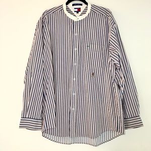 Tommy Hilfiger VTG 90s y2k Crest Logo Button Up Striped Long Sleeve Shirt XL